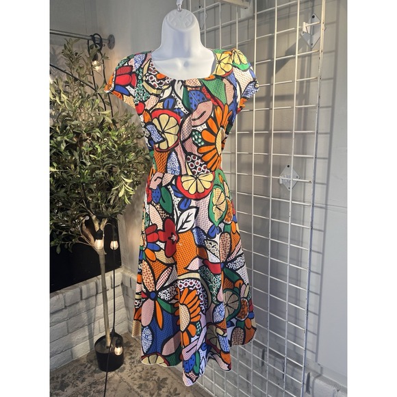 Vintage 90s Dress Flower Red Floral Midi Lined Y2k Fairy Cottage Core Large 14 - Picture 1 of 8